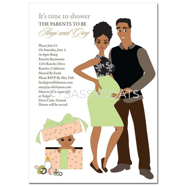 African American Baby Shower Invitation - Glam Couple