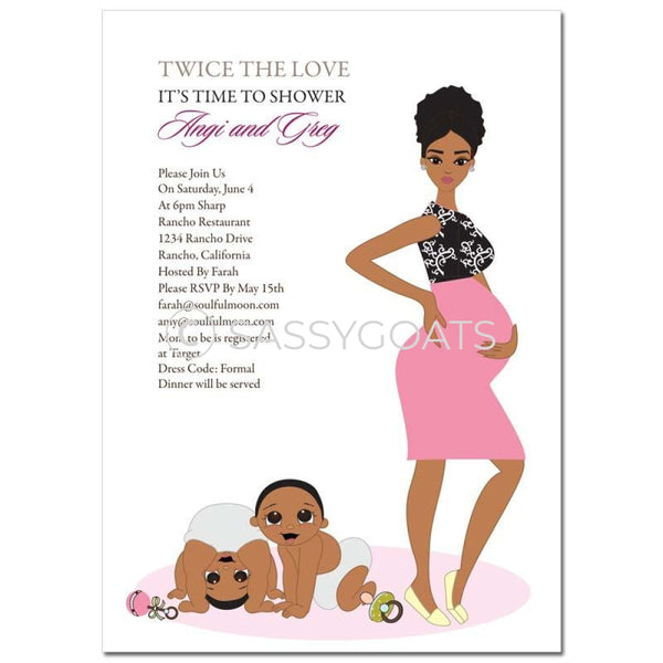 African American Baby Shower Invitation - Glam Mommy Twins
