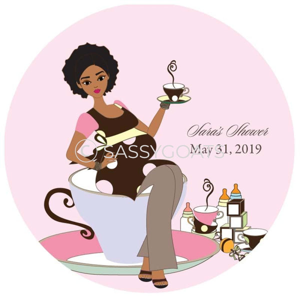 Baby Shower Party And Gift Stickers - Teacup Mommy African American