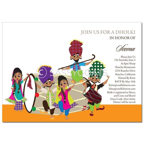 Bridal Shower Dholki Invitation - Bhangra Party Indian