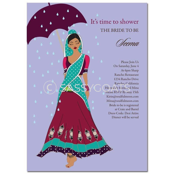 Bridal Shower Dholki Invitation - Catwalk Umbrella Indian
