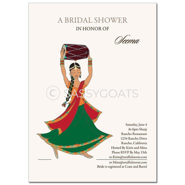 Bridal Shower Dholki Invitation - Dancing Diva Indian
