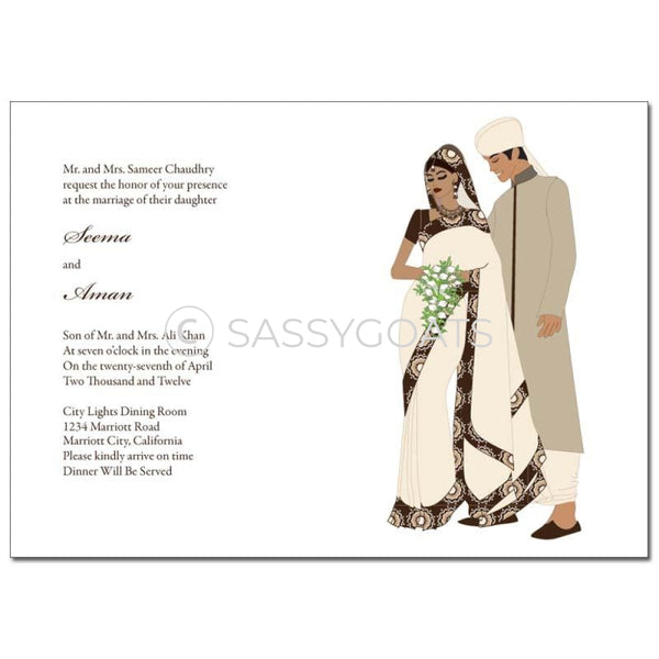 Indian Wedding Invitation - Saree Couple