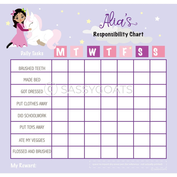 Personalized Chore Chart - Unicorns