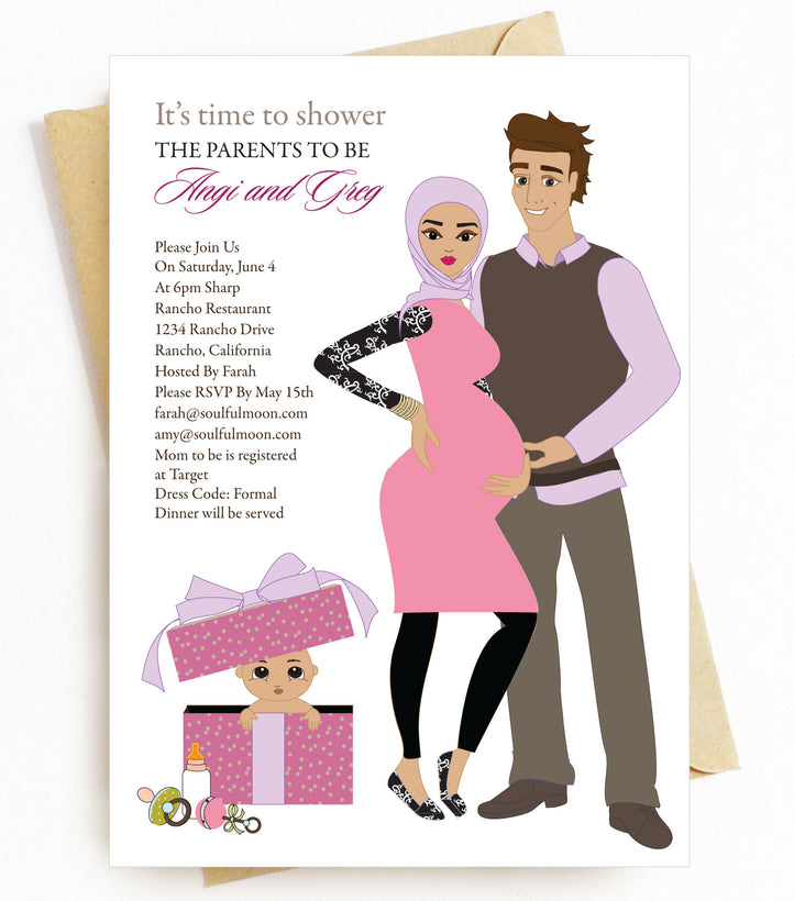 Hijab Headscarf Baby Shower Invitations