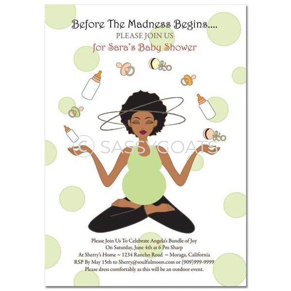 African American Baby Shower Invitation - Meditating Mommy