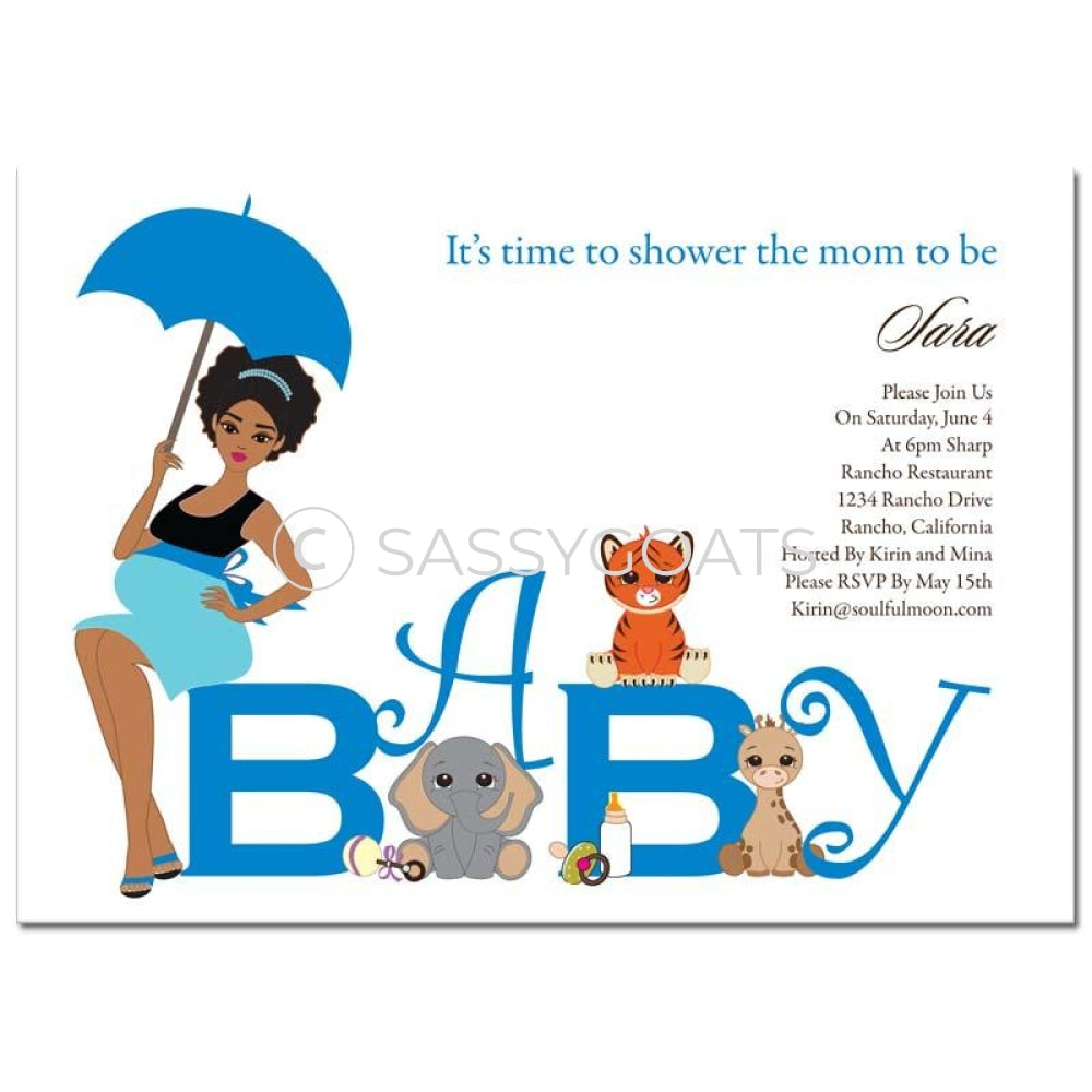 African American Baby Shower Invitation - Safari Animals