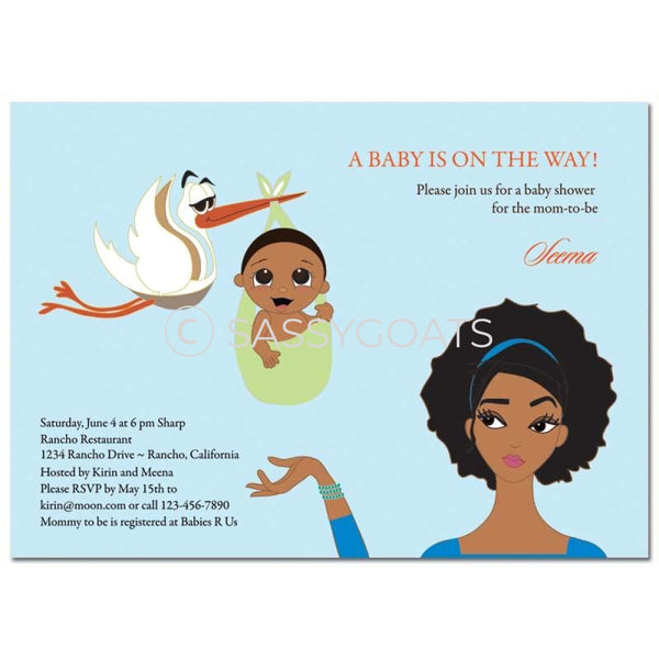 African American Baby Shower Invitation - Stork Mommy