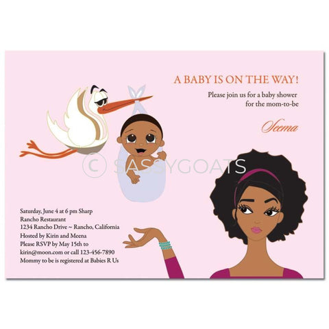 African American Baby Shower Invitation - Stork Mommy