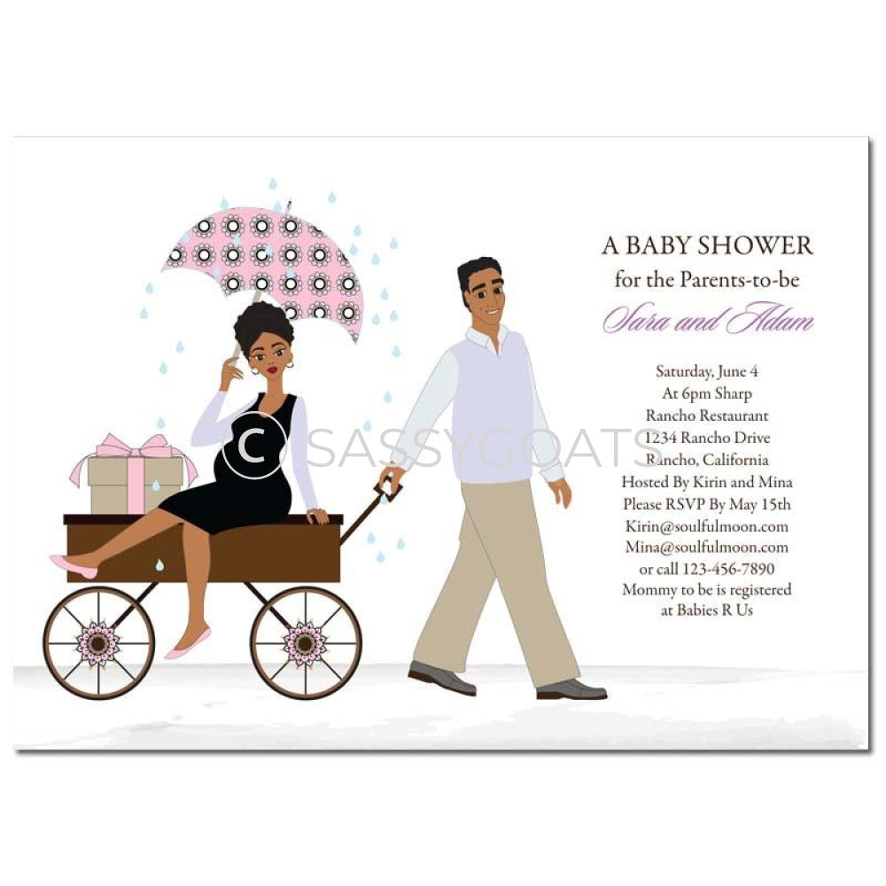 African American Baby Shower Invitation - Wagon Diva