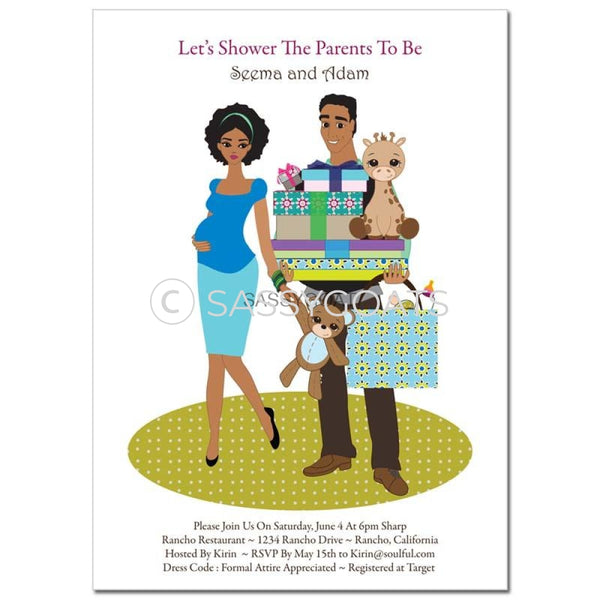 Couples Baby Shower Invitation -Blue Baby Bounty African American