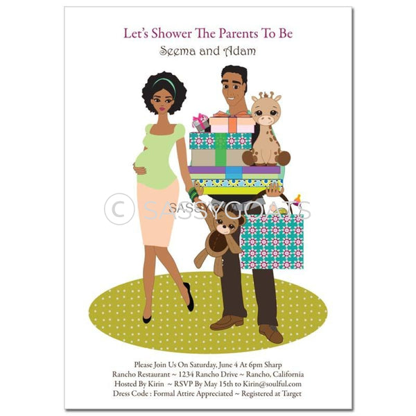 Couples Baby Shower Invitation -Neutral Baby Bounty African American