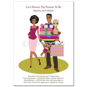 Couples Baby Shower Invitation -Pink Baby Bounty African American