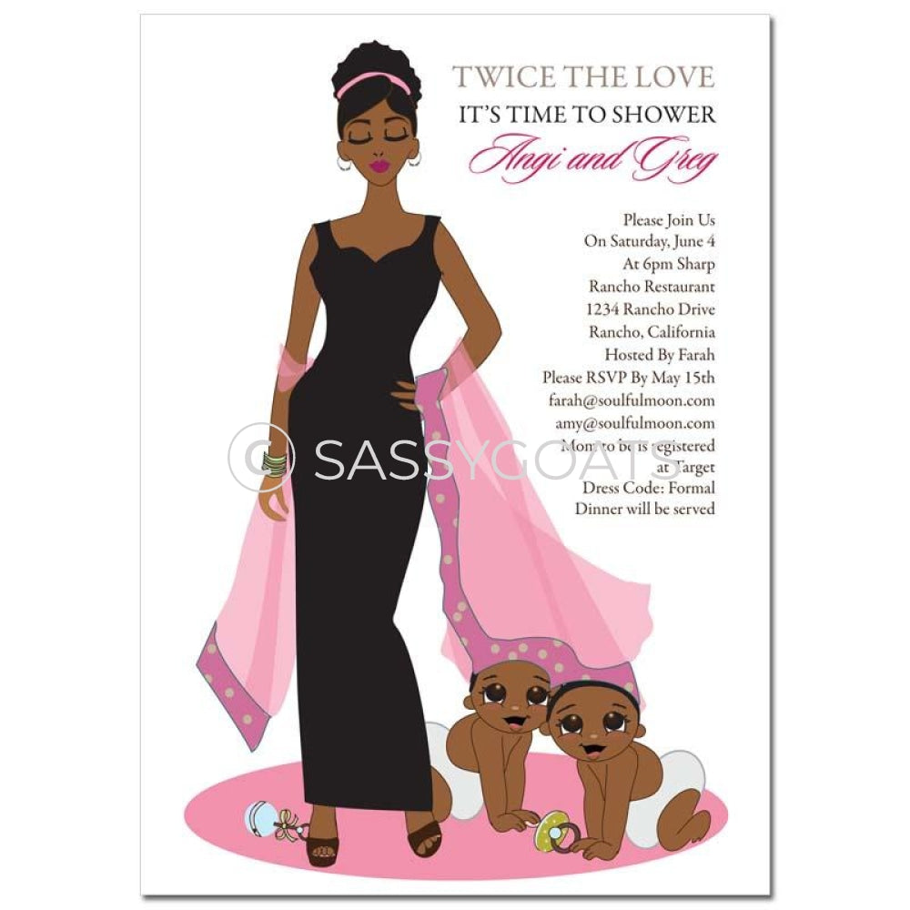 African American Twin Baby Shower Invitation - Hide And Seek Twins