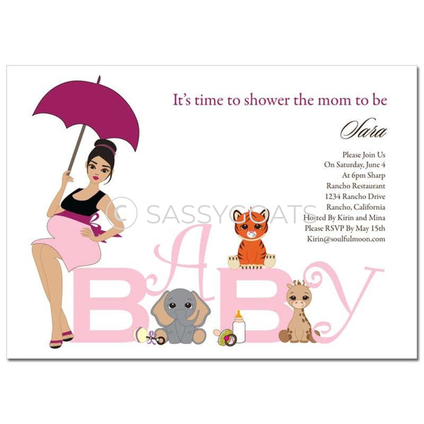 Baby Shower Invitation - Safari Animals Brunette