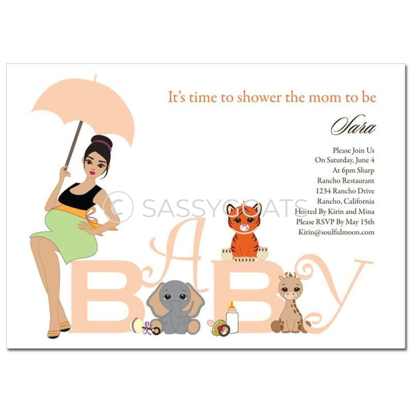Baby Shower Invitation - Safari Animals Brunette