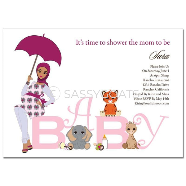 Baby Shower Invitation - Safari Animals Headscarf Hijab