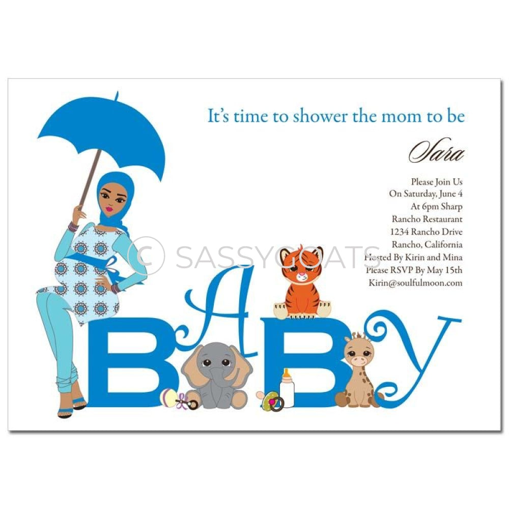 Baby Shower Invitation - Safari Animals Headscarf Hijab