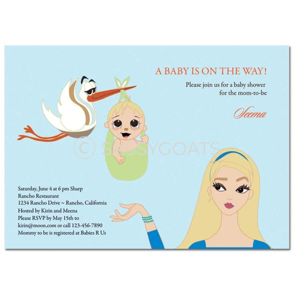 Baby Shower Invitation - Stork Mommy Blonde