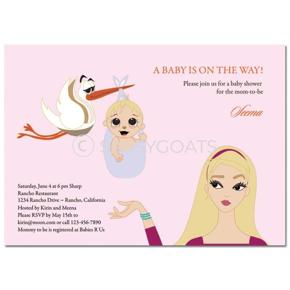 Baby Shower Invitation - Stork Mommy Blonde