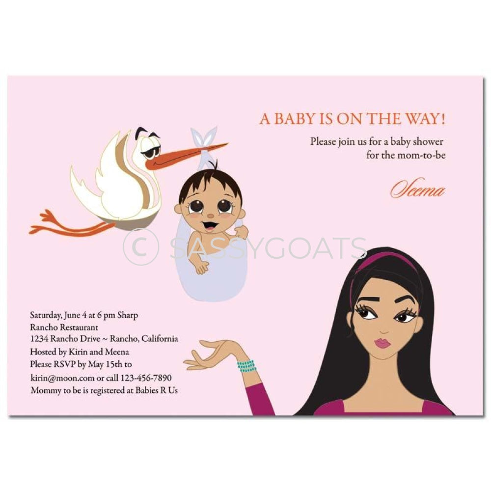 Baby Shower Invitation - Stork Mommy Brunette