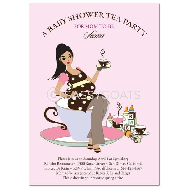 Baby Shower Invitation - Teacup Mommy Brunette