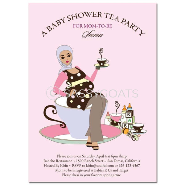 Baby Shower Invitation - Teacup Mommy Headscarf Hijab