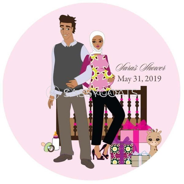 Baby Shower Party And Gift Stickers - Back To Headscarf Hijab