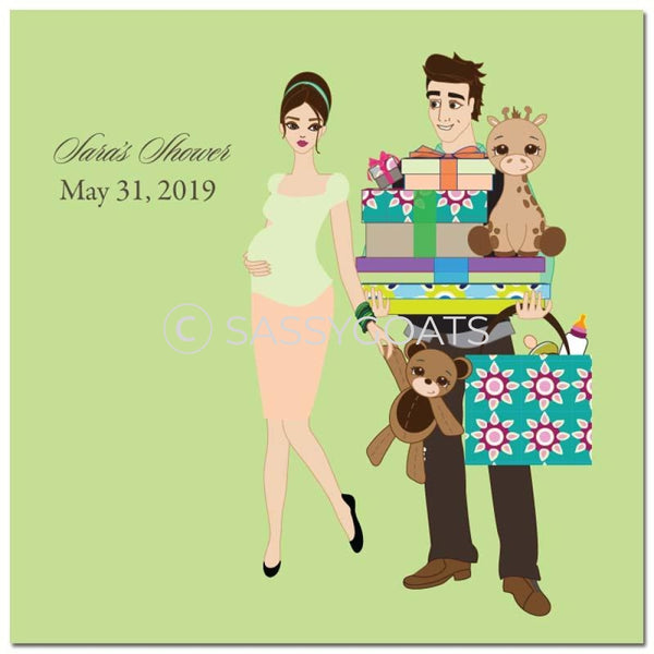 Baby Shower Party And Gift Stickers - Bounty Brunette