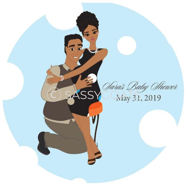 Baby Shower Party And Gift Stickers - Couple Hugs African American