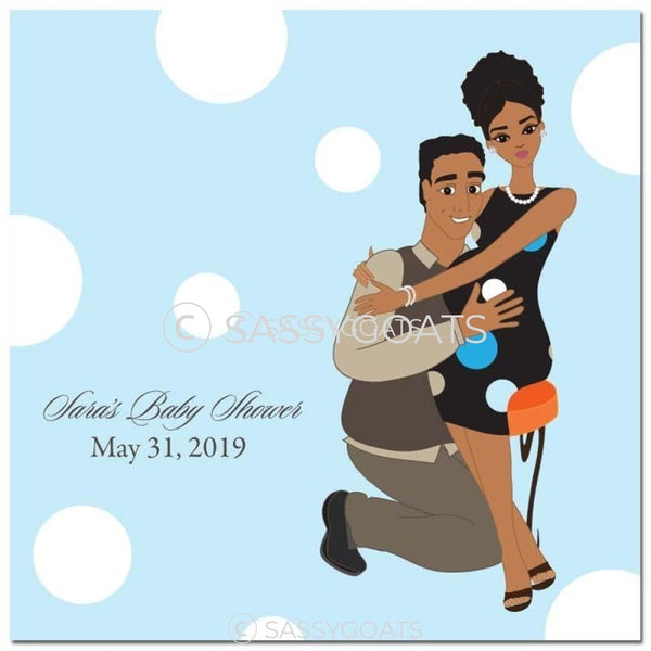 Baby Shower Party And Gift Stickers - Couple Hugs African American