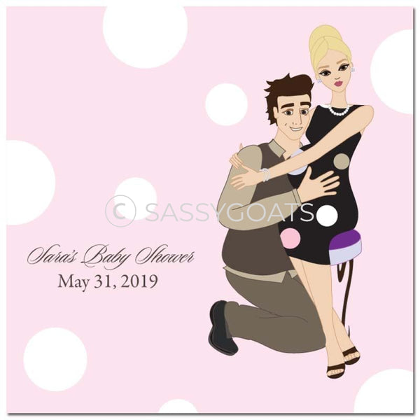 Baby Shower Party And Gift Stickers - Couple Hugs Blonde
