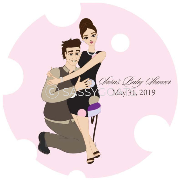 Baby Shower Party And Gift Stickers - Couple Hugs Brunette