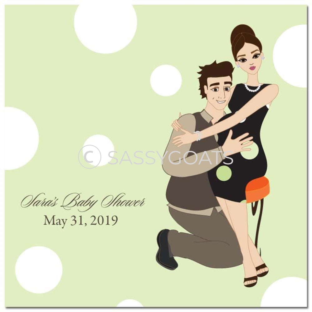 Baby Shower Party And Gift Stickers - Couple Hugs Brunette
