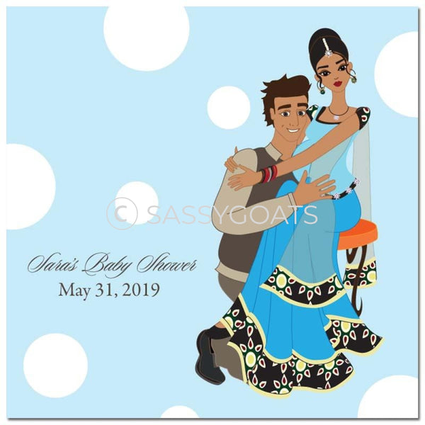 Baby Shower Party And Gift Stickers - Couple Hugs South Asian
