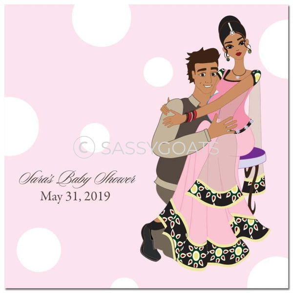 Baby Shower Party And Gift Stickers - Couple Hugs South Asian