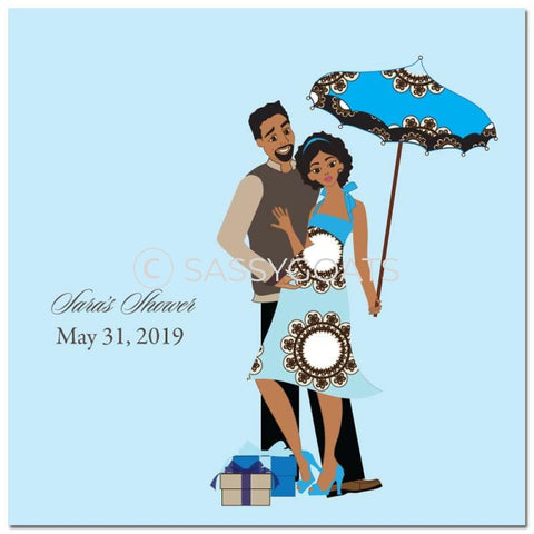 Baby Shower Party And Gift Stickers - Fancy Umbrella African American