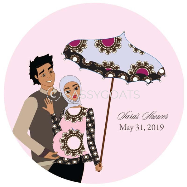 Baby Shower Party And Gift Stickers - Fancy Umbrella Headscarf Hijab