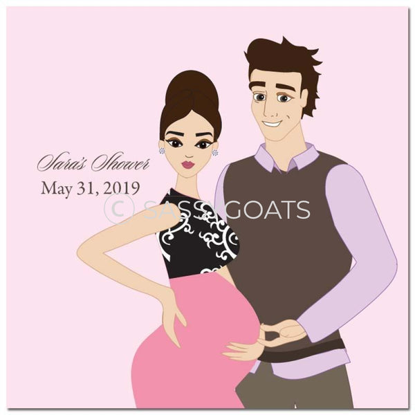 Baby Shower Party And Gift Stickers - Glam Couple Brunette