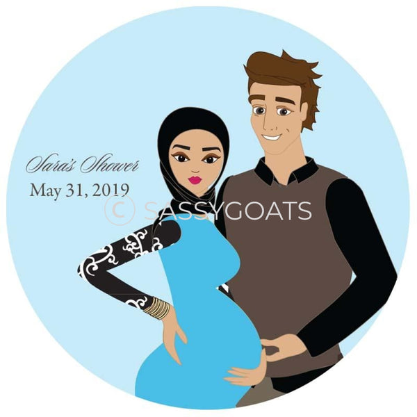 Baby Shower Party And Gift Stickers - Glam Couple Headscarf Hijab