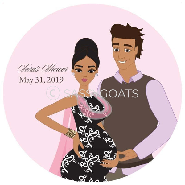 Baby Shower Party And Gift Stickers - Glam Couple South Asian