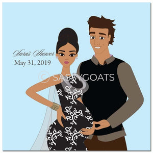 Baby Shower Party And Gift Stickers - Glam Couple South Asian