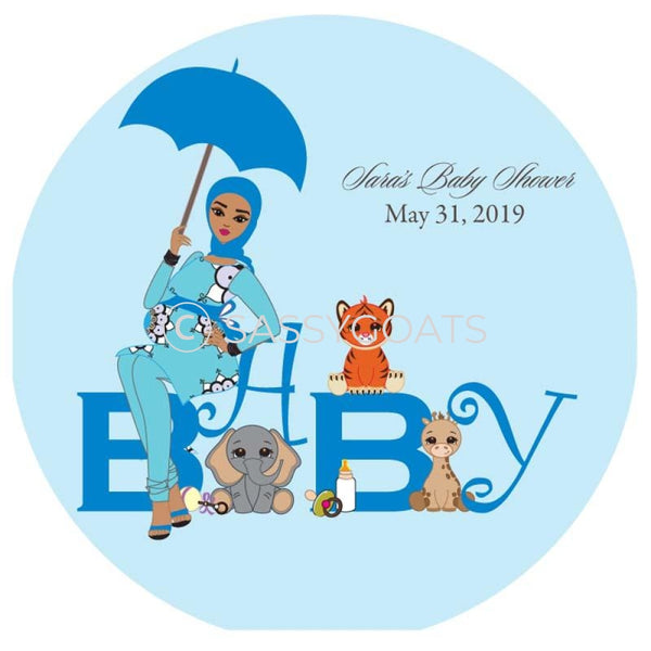 Baby Shower Party And Gift Stickers - Safari Animals Headscarf Hijab
