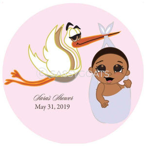 Baby Shower Party And Gift Stickers - Stork Mommy African American