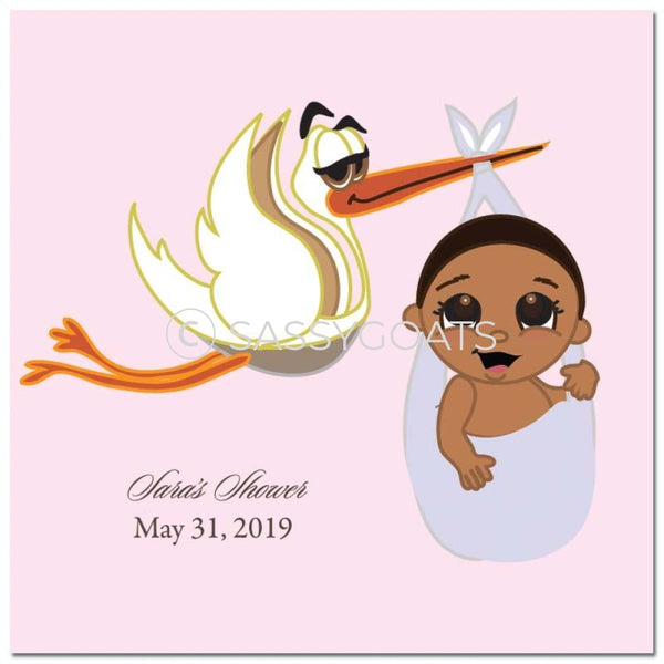 Baby Shower Party And Gift Stickers - Stork Mommy African American