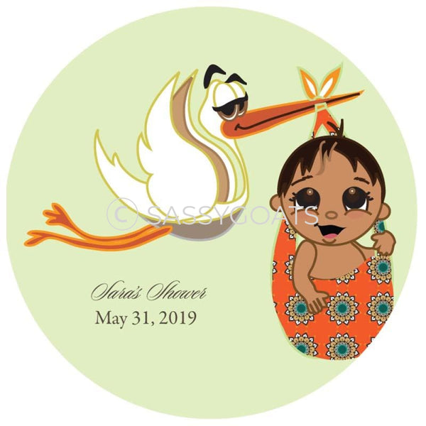 Baby Shower Party And Gift Stickers - Stork Mommy South Asian