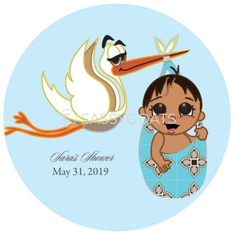 Baby Shower Party And Gift Stickers - Stork Mommy South Asian