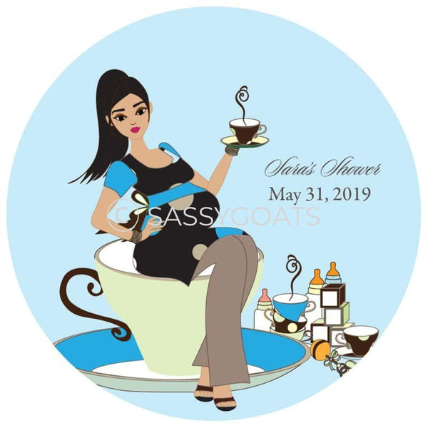 Baby Shower Party And Gift Stickers - Teacup Mommy Brunette