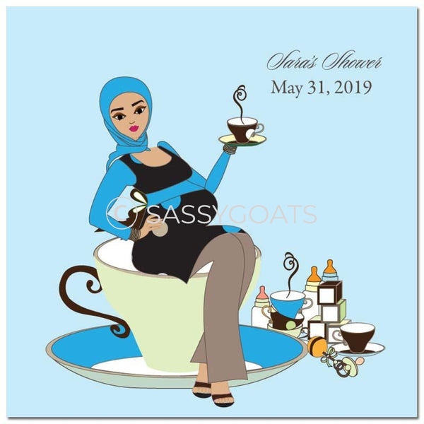 Baby Shower Party And Gift Stickers - Teacup Mommy Headscarf Hijab