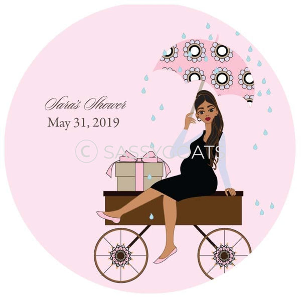 Baby Shower Party And Gift Stickers - Wagon Diva Brunette